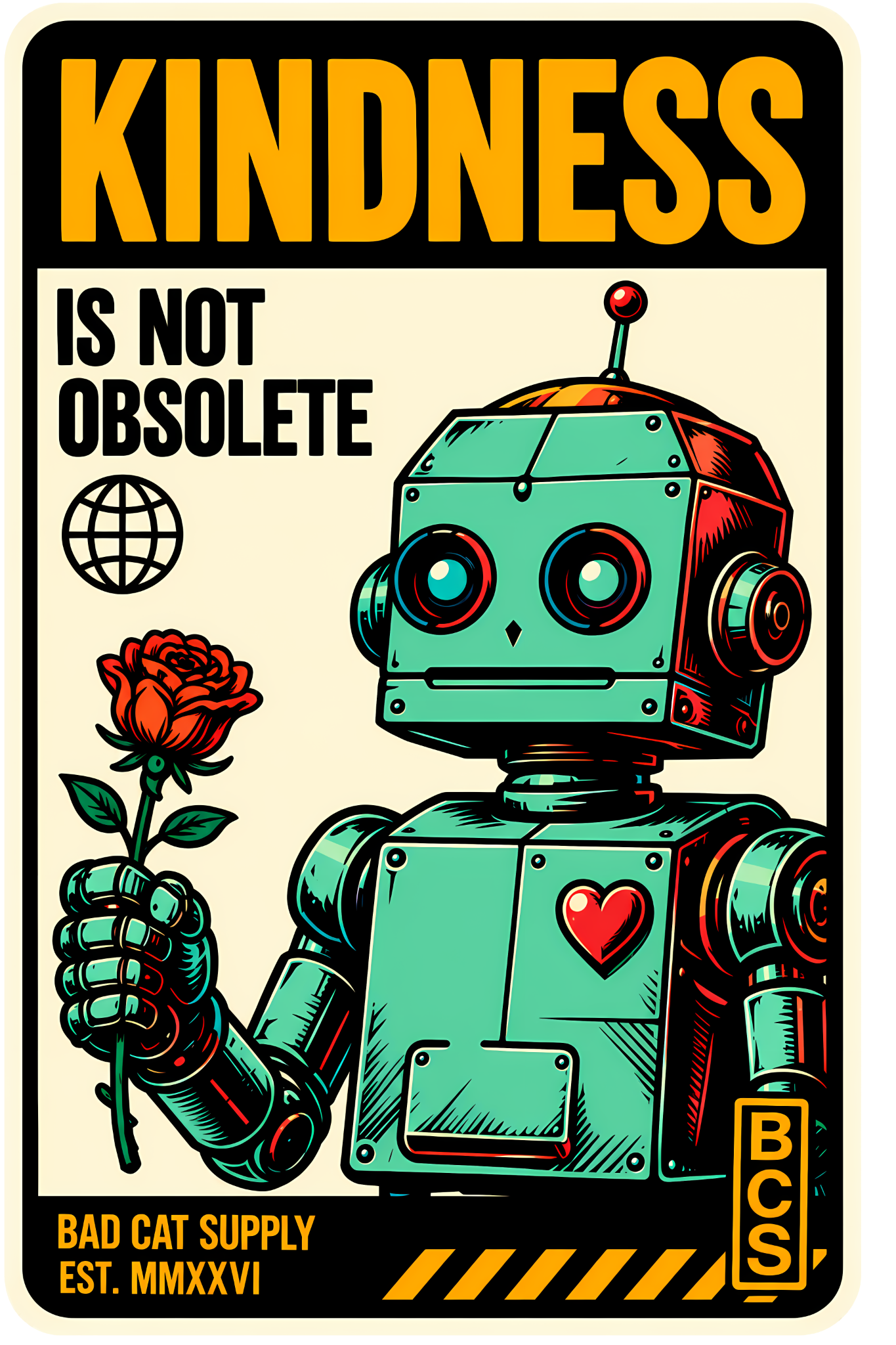 Kindness Is Not Obsolete robot sticker